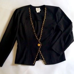 Leslie Fay Vintage Gold Embellished Trim Blazer 14